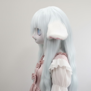 Handmade Kawaii Kemono Fursuit Head – White & Pastel Blue Bunny Furry Mask