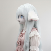 Handmade Kawaii Kemono Fursuit Head – White & Pastel Blue Bunny Furry Mask